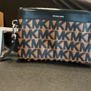 Michael Kors Tan and Black Logo clutch